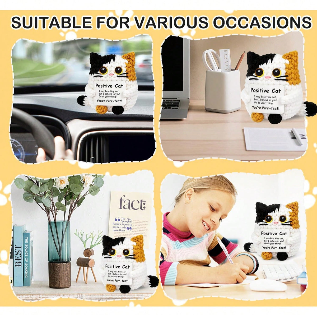 Crochet Cat Plush, Handmade Mini Kitty Decoration in Yellow or Black, Cute Cat Lover Gift for Mom, Birthdays and Anniversary Surprises