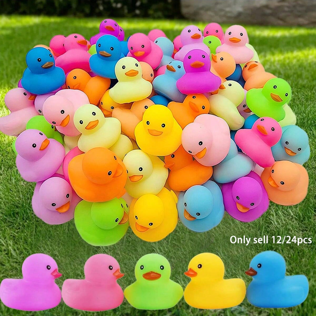 Colorful Rubber Ducks 12 or 24 Pack, Random Color Bath & Pool Toys for Summer Beach Parties, Birthday Party Favors and Duck-Themed Decorations