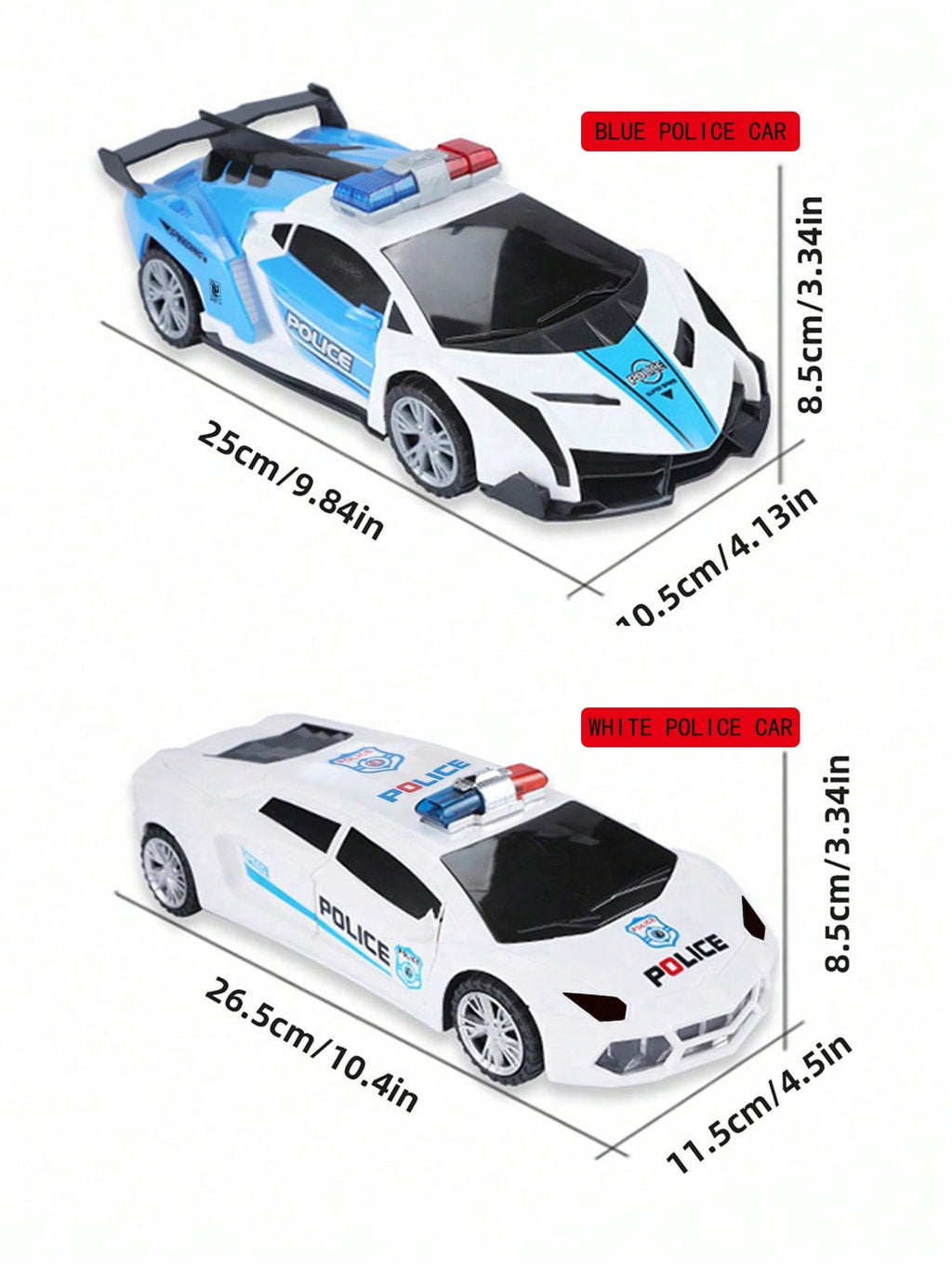 Transforming Police Car Toy for Kids, Electric Dancing and Rotating Vehicle in Blue or White for Boys and Girls Birthday and Christmas Gifts