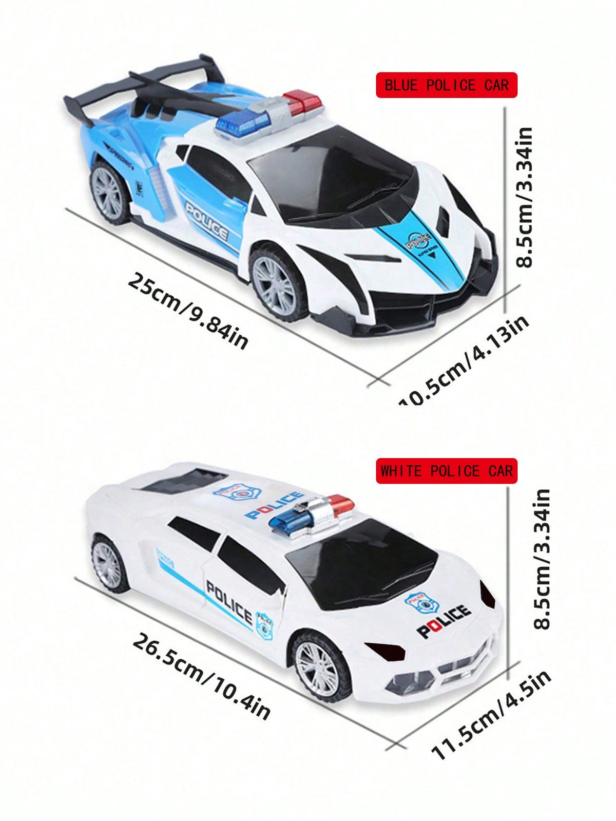 Transforming Police Car Toy for Kids, Electric Dancing and Rotating Vehicle in Blue or White for Boys and Girls Birthday and Christmas Gifts
