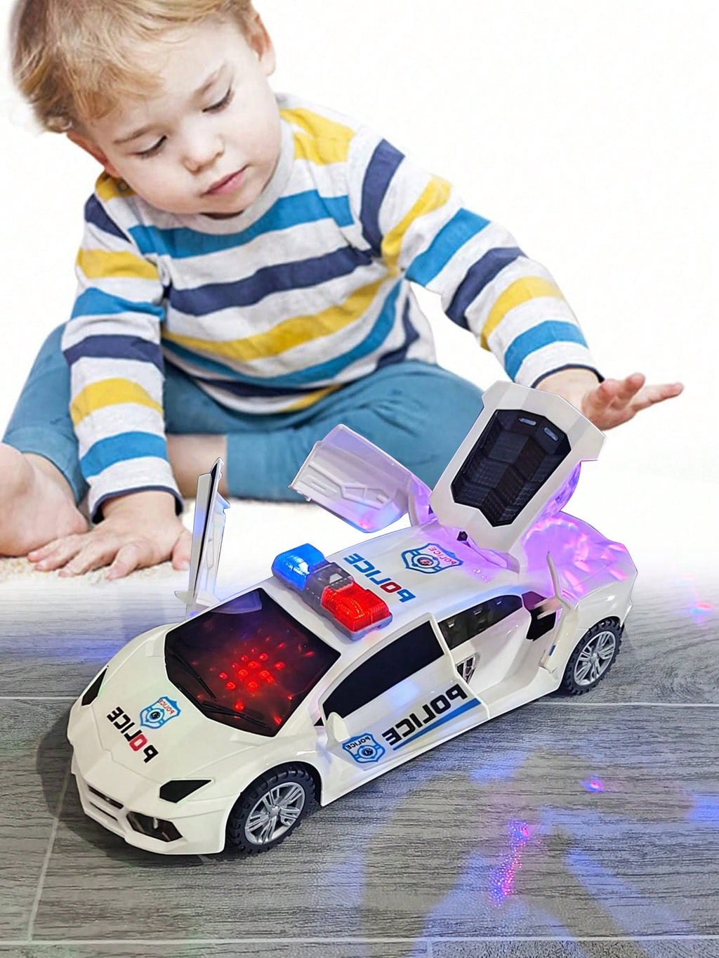 Transforming Police Car Toy for Kids, Electric Dancing and Rotating Vehicle in Blue or White for Boys and Girls Birthday and Christmas Gifts