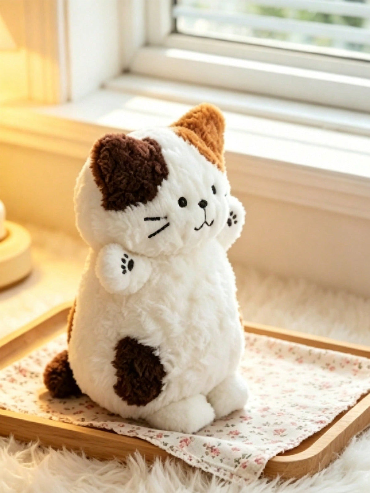 Long Fur Cat Plush Doll, 25cm Soft Kitten Stuffed Animal Pillow in Black, White or Brown for Bedroom Decor, Birthday and Holiday Gifts