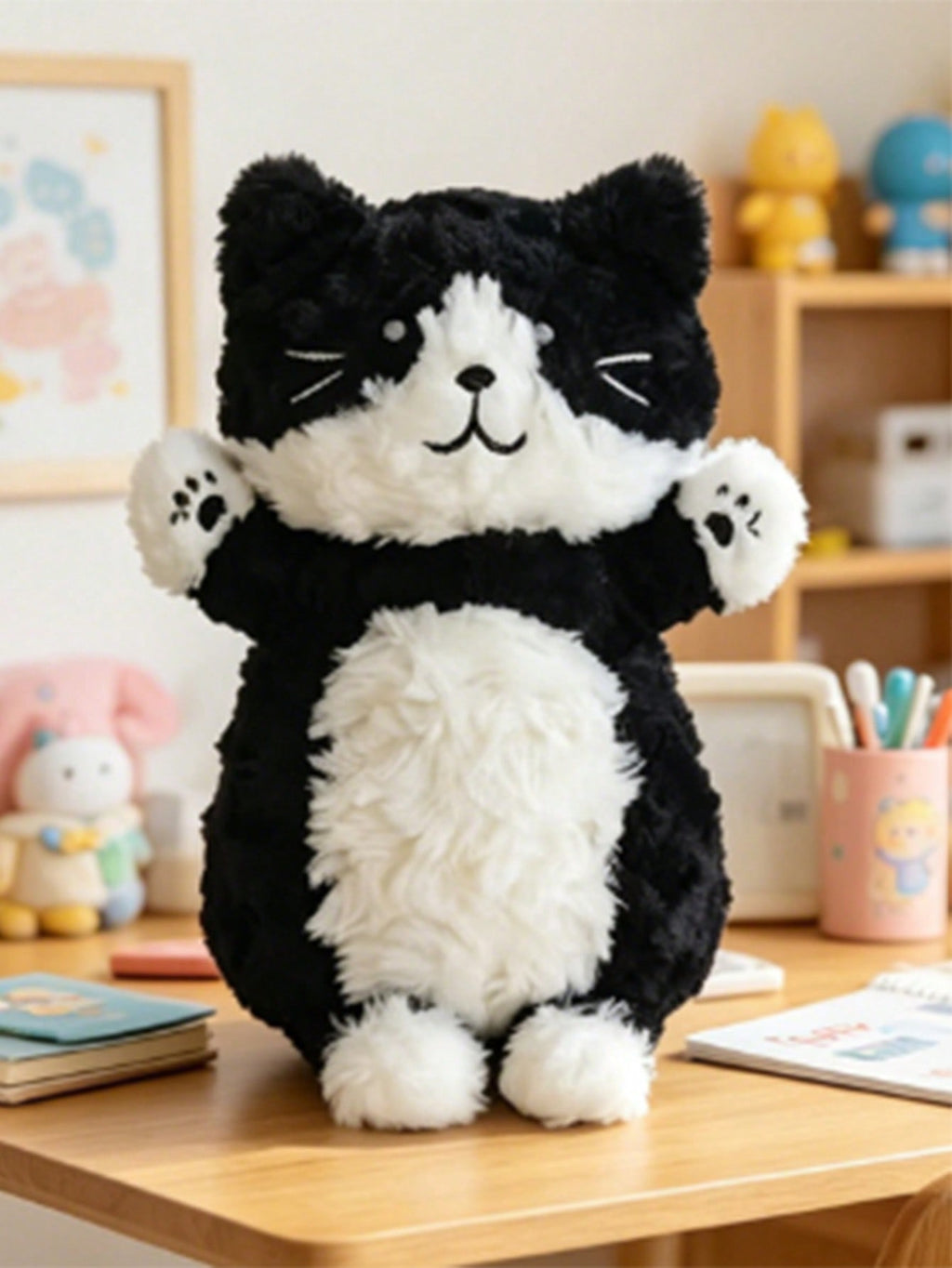 Long Fur Cat Plush Doll, 25cm Soft Kitten Stuffed Animal Pillow in Black, White or Brown for Bedroom Decor, Birthday and Holiday Gifts