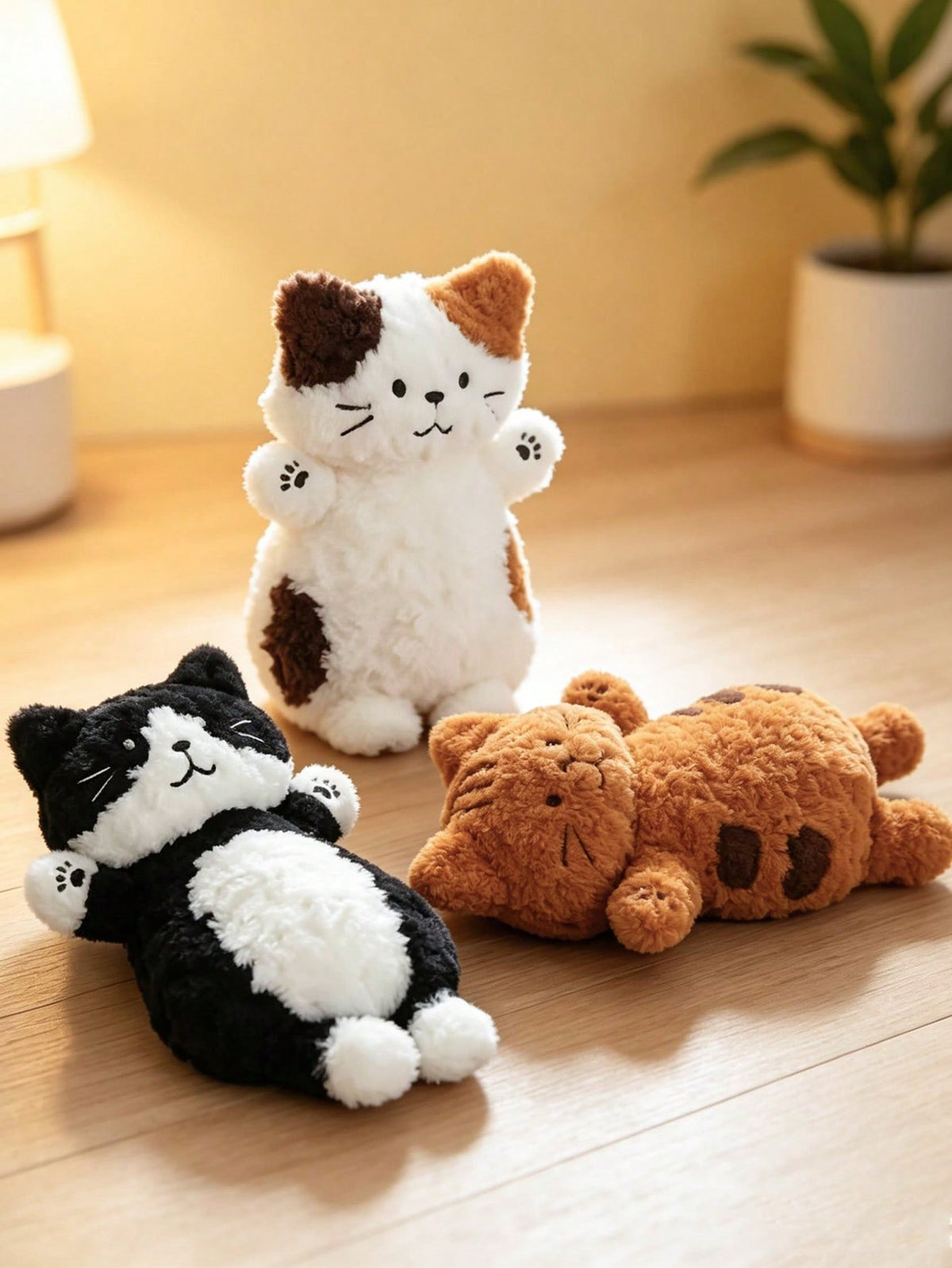 Long Fur Cat Plush Doll, 25cm Soft Kitten Stuffed Animal Pillow in Black, White or Brown for Bedroom Decor, Birthday and Holiday Gifts