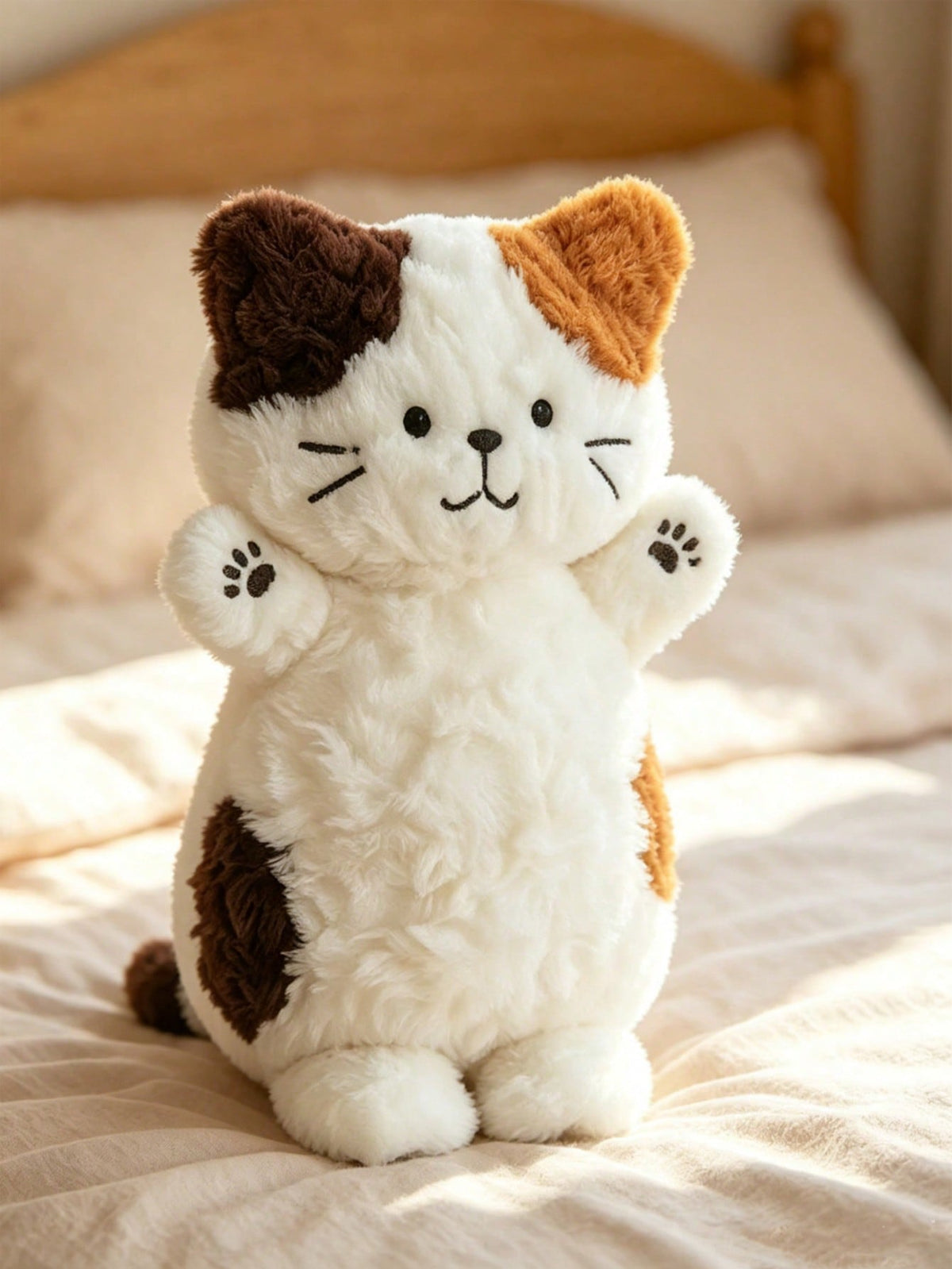 Long Fur Cat Plush Doll, 25cm Soft Kitten Stuffed Animal Pillow in Black, White or Brown for Bedroom Decor, Birthday and Holiday Gifts