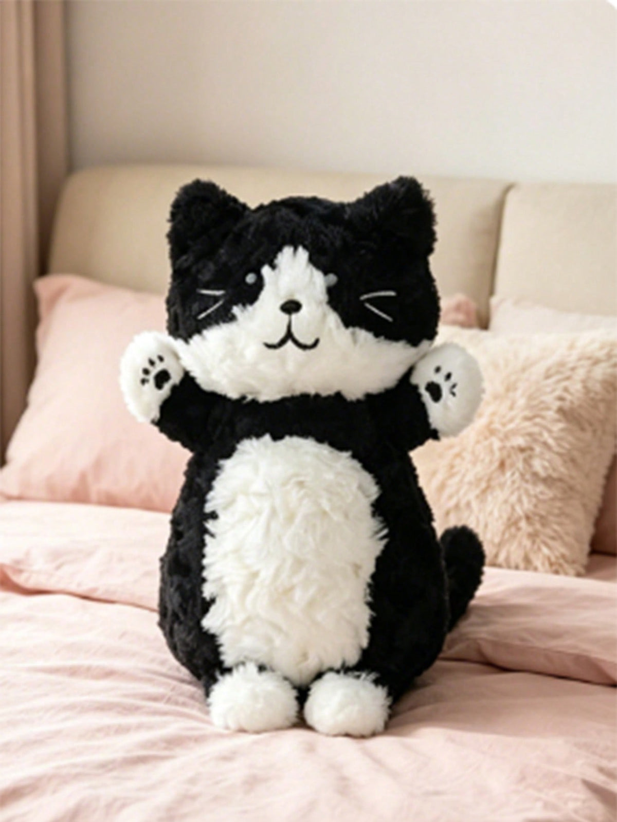 Long Fur Cat Plush Doll, 25cm Soft Kitten Stuffed Animal Pillow in Black, White or Brown for Bedroom Decor, Birthday and Holiday Gifts