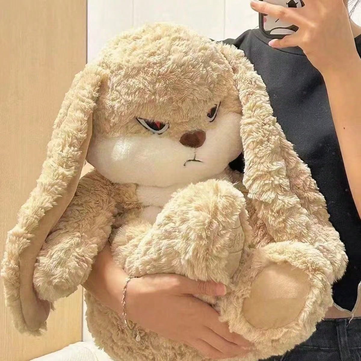 Rabbit Plush Pillow with Floppy Ears, Super Soft Bunny Stuffed Animal in Brown or Purple, 35cm and 70cm Options for Room Decor and Gifts