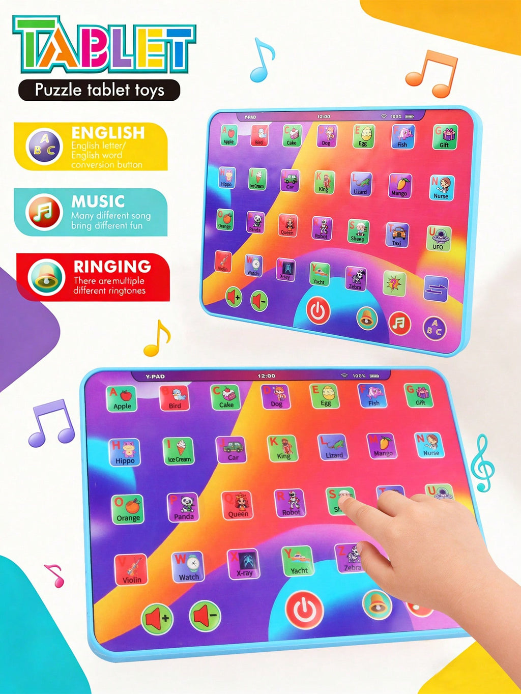 Alphabet Learning Tablet Toy for Ages 3-5, Interactive Letters, Numbers, Colors, Words and Music Preschool Activity Gift for Boys and Girls