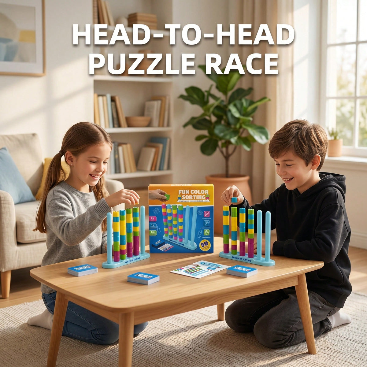 Ring Stacking Puzzle Game for Kids and Adults, Color Pattern Matching Challenge with Single or Two-Person Options for Family Tabletop Play