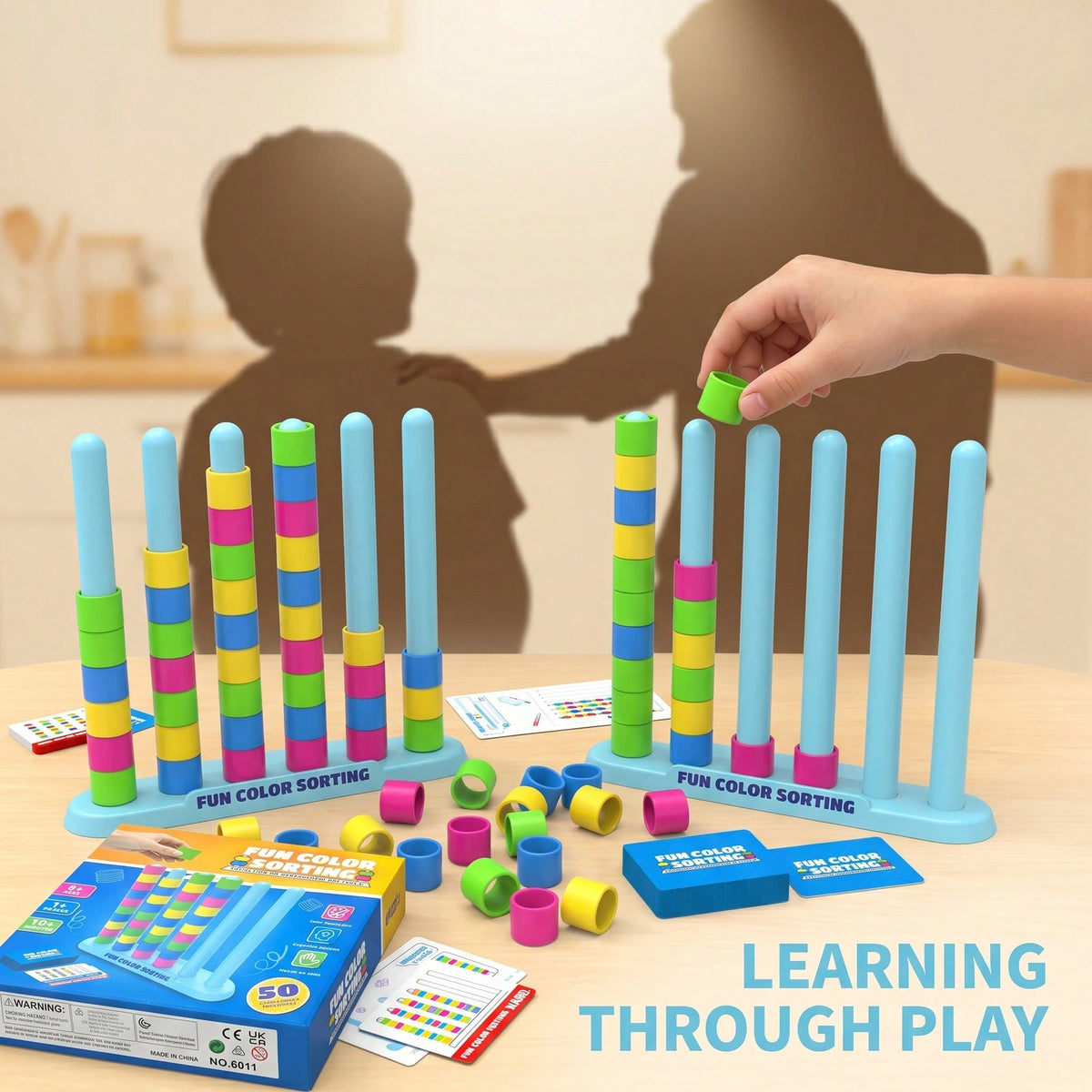 Ring Stacking Puzzle Game for Kids and Adults, Color Pattern Matching Challenge with Single or Two-Person Options for Family Tabletop Play