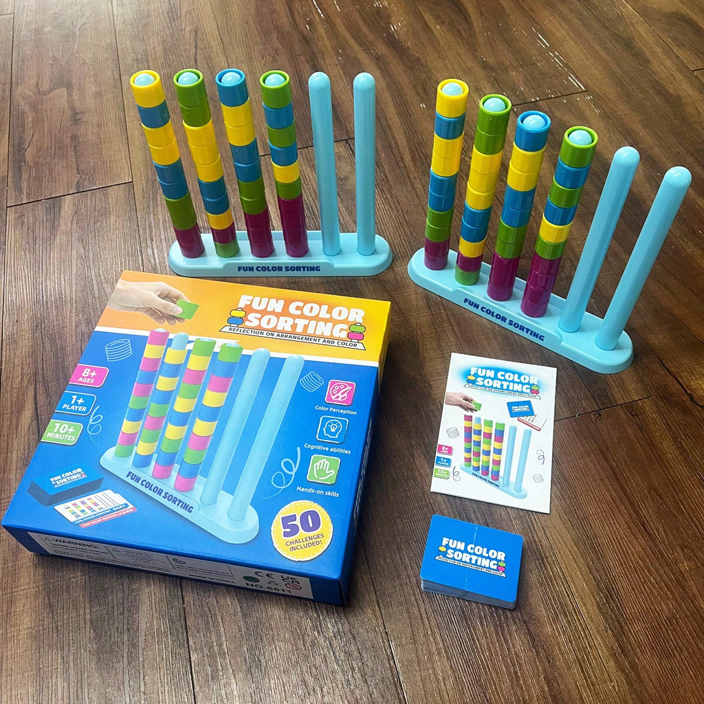 Ring Stacking Puzzle Game for Kids and Adults, Color Pattern Matching Challenge with Single or Two-Person Options for Family Tabletop Play