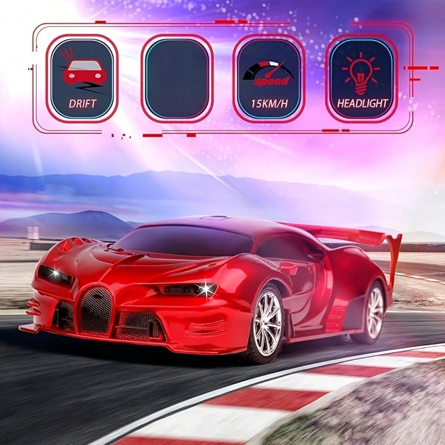 Red Remote Control Racing Car for Kids, 1:18 Scale RC Vehicle with Headlight for Imaginative Driving Play, Birthday and Christmas Toy Gift