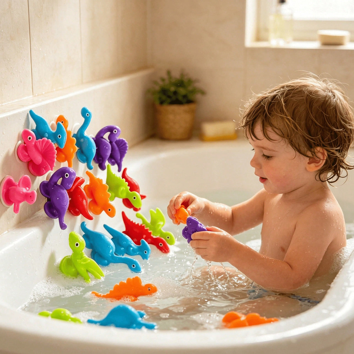 Dinosaur Suction Cup Toys for Kids, Soft Rubber Window Play Set in 8, 16, 20, 32 or 40 Pieces for Hands-On Activities, Travel and Holiday Gifts