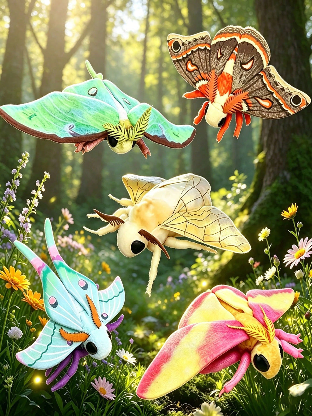 Moth Stuffed Animal Plush with Big Eyes, Colorful Insect Doll in Five Styles for Nature Lovers, Bedroom Decor and Birthday Gifts