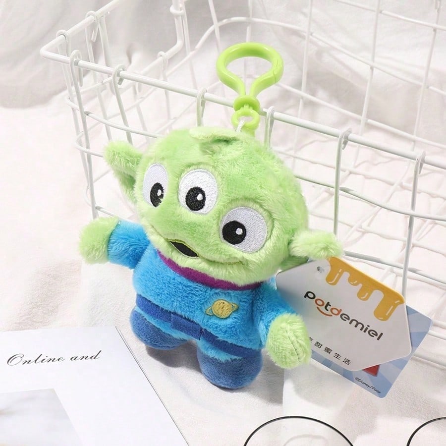Three-Eyed Alien Plush Keychain and Bag Charm, Green Mini Stuffed Doll in 10cm Keychain or 11cm Flower Styles for Birthday Gifts and Decor