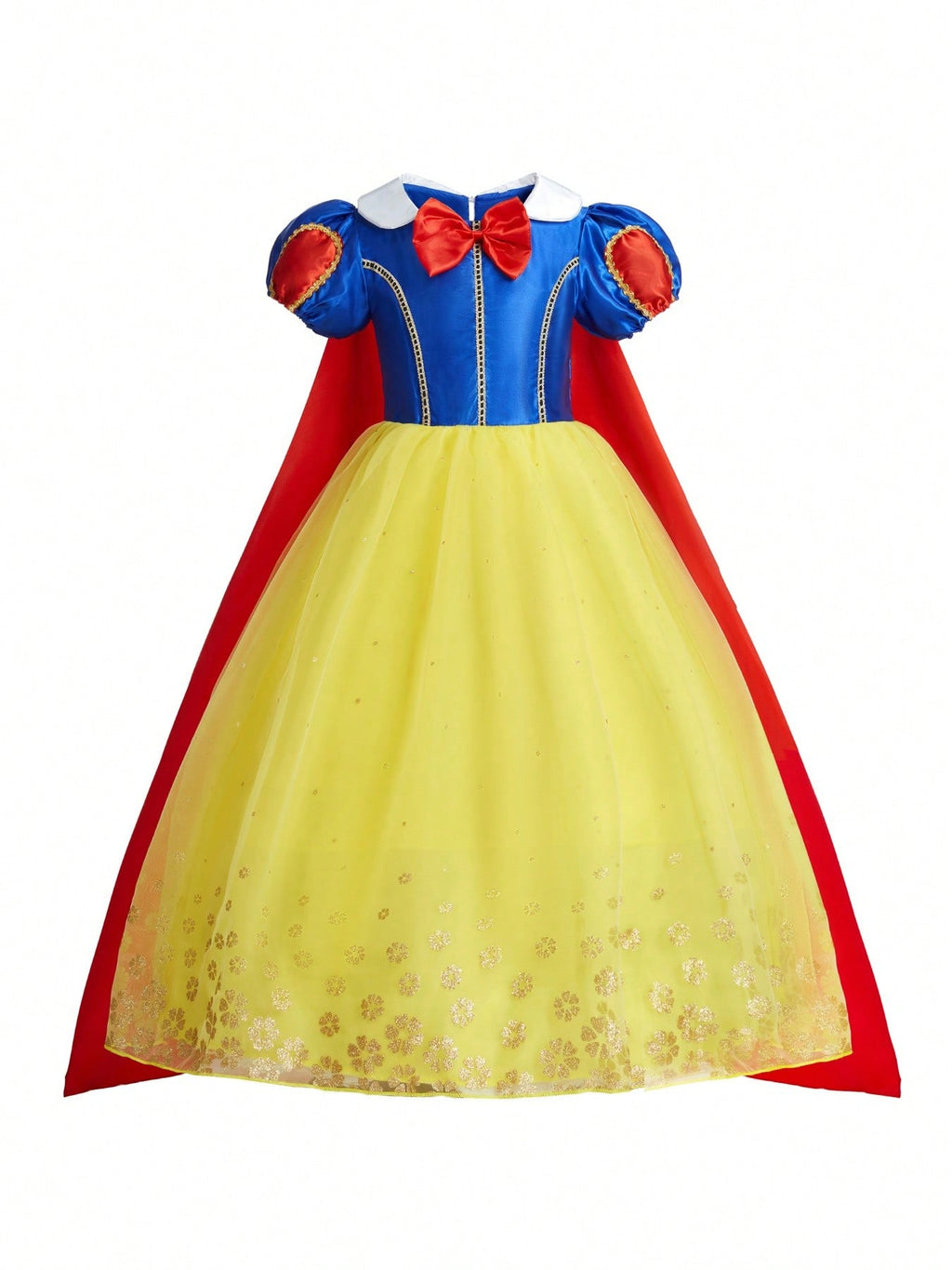 Yellow Princess Dress Costume Set for Girls, 4-Piece Dress-Up Outfit for Birthday Parties, Halloween, Christmas Celebrations and Fantasy Role Play