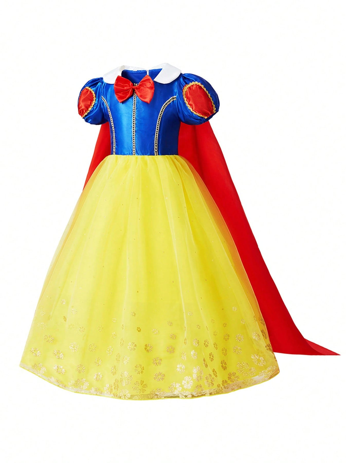 Yellow Princess Dress Costume Set for Girls, 4-Piece Dress-Up Outfit for Birthday Parties, Halloween, Christmas Celebrations and Fantasy Role Play