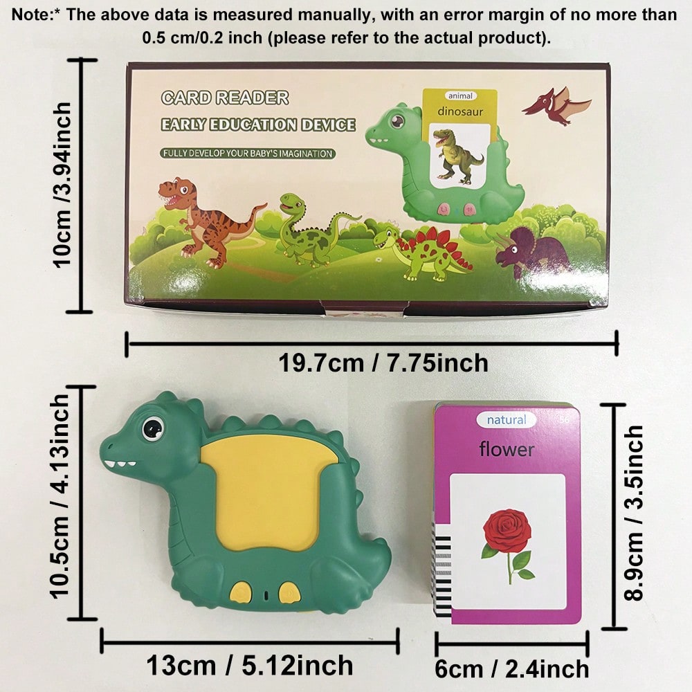 Dinosaur Talking Flash Cards Learning Toy, 112 Cards with 224 Words for Kids Vocabulary Play, English Speaking Reader with Spanish-English Bilingual Option