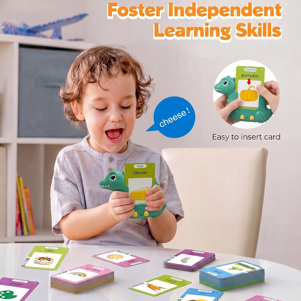 Dinosaur Talking Flash Cards Learning Toy, 112 Cards with 224 Words for Kids Vocabulary Play, English Speaking Reader with Spanish-English Bilingual Option