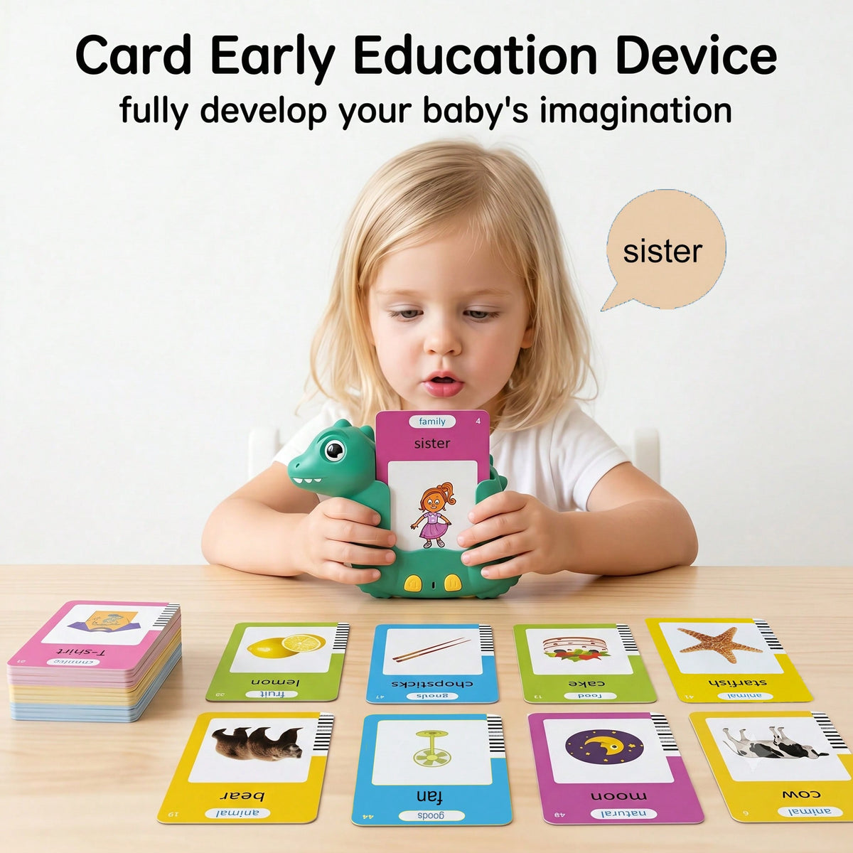Dinosaur Talking Flash Cards Learning Toy, 112 Cards with 224 Words for Kids Vocabulary Play, English Speaking Reader with Spanish-English Bilingual Option