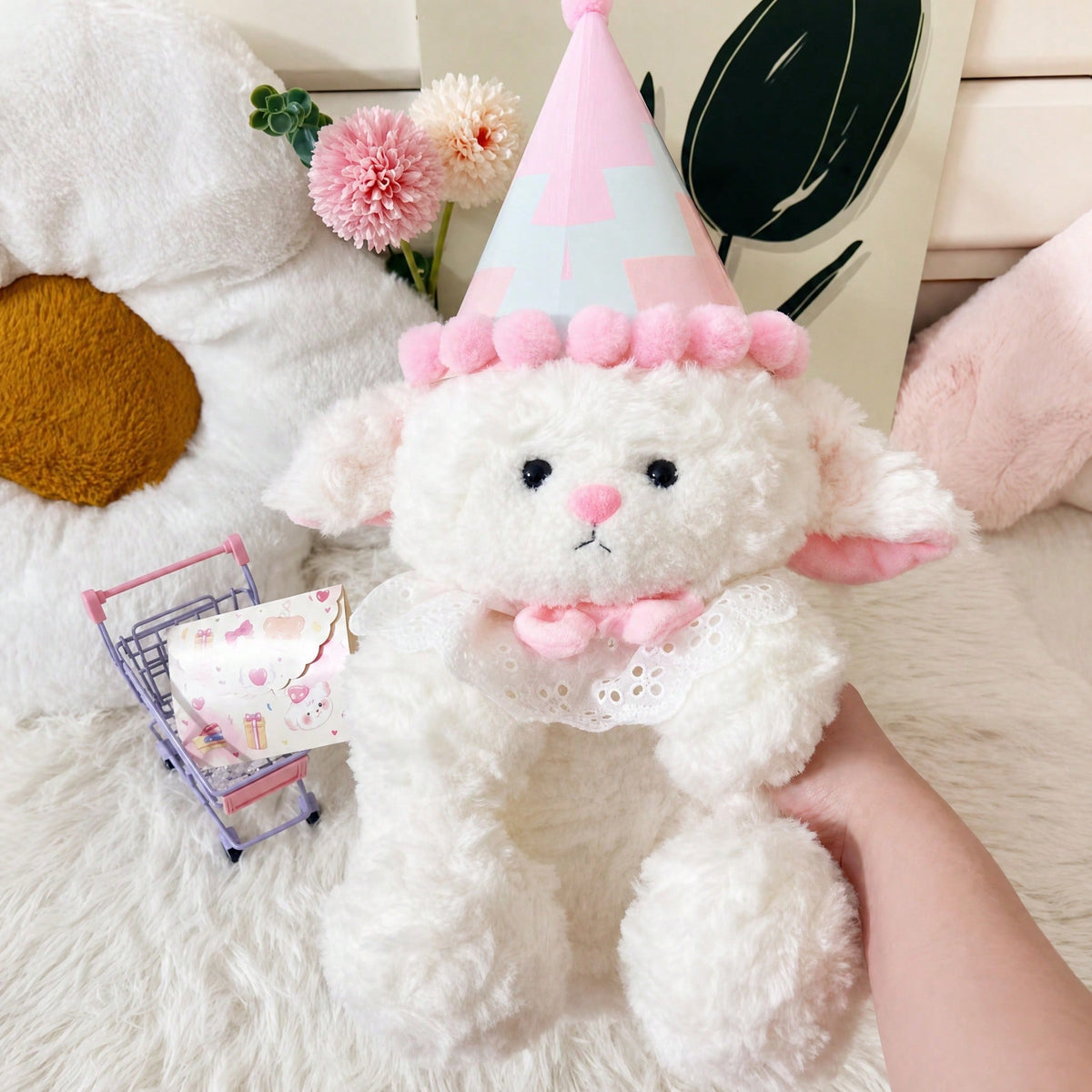 Birthday Sheep Plush Toy, Soft Fluffy Lamb Stuffed Animal with A, B and C Style Options for Birthday Surprises, Gifts and Bedroom Decor