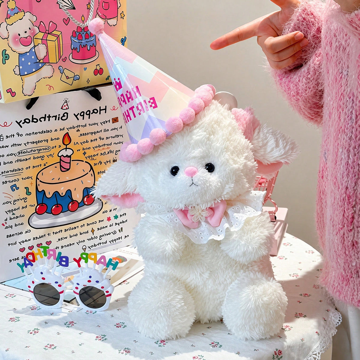 Birthday Sheep Plush Toy, Soft Fluffy Lamb Stuffed Animal with A, B and C Style Options for Birthday Surprises, Gifts and Bedroom Decor