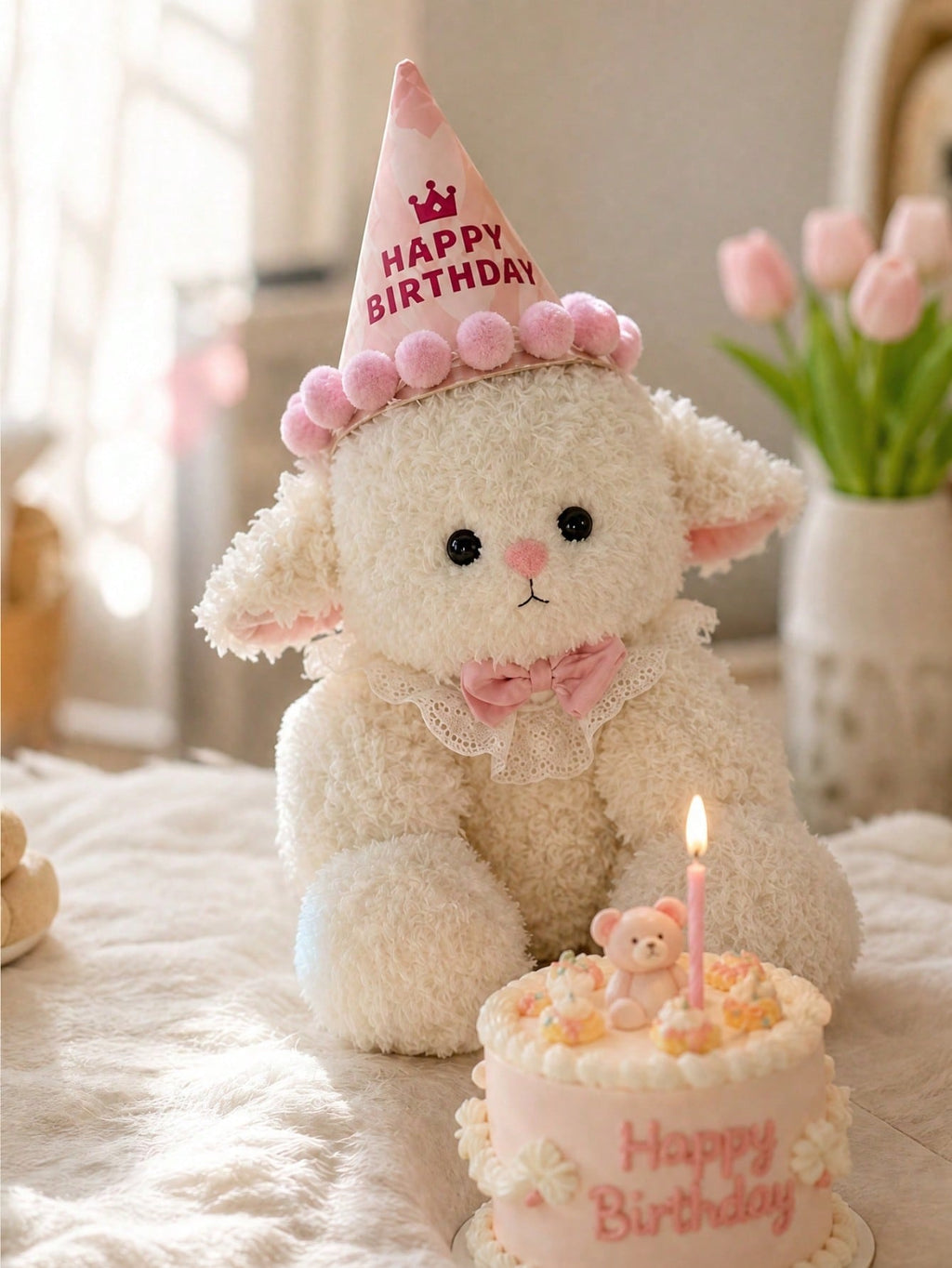 Birthday Sheep Plush Toy, Soft Fluffy Lamb Stuffed Animal with A, B and C Style Options for Birthday Surprises, Gifts and Bedroom Decor