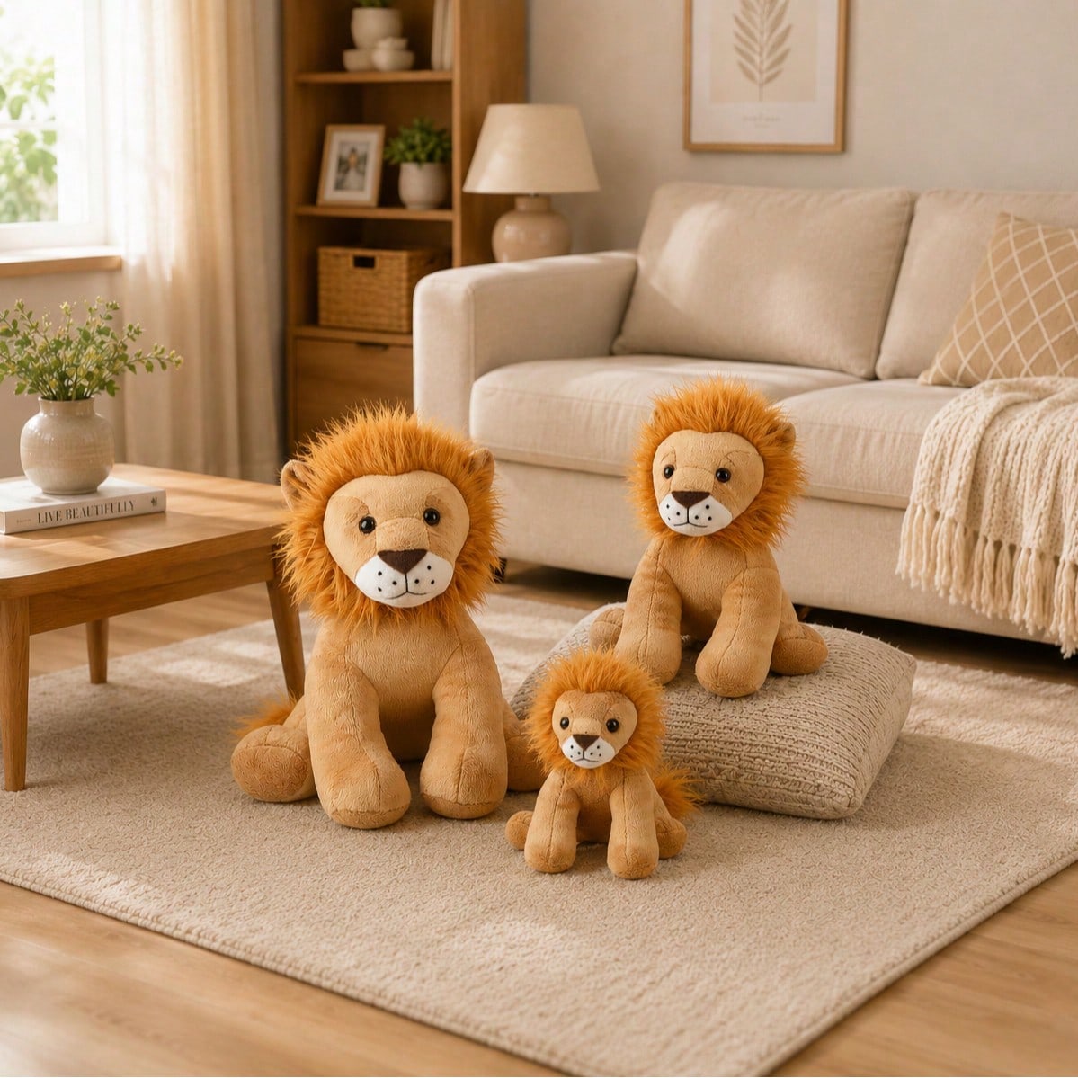 Lion Stuffed Animal Plush Toy, Soft Fluffy Sitting Lion Cub Doll for Desktop Decor, Photo Props, Birthday and Holiday Gifts for Friends