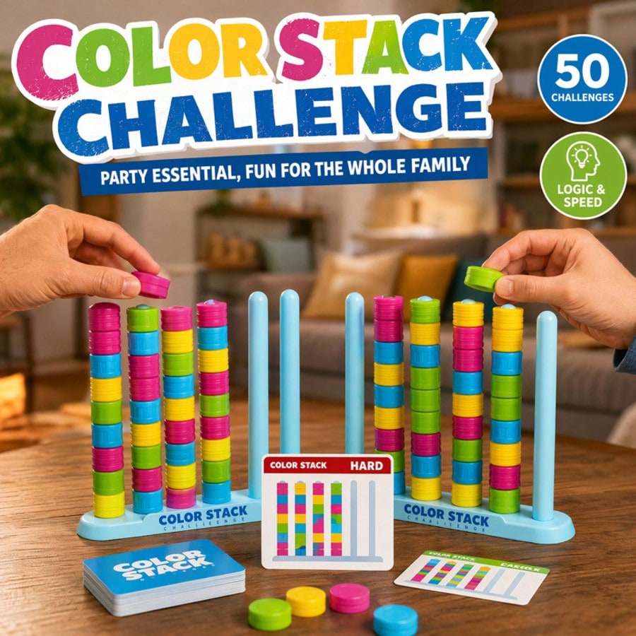 Ring Stacking Puzzle Game for Kids and Adults, Color Pattern Matching Challenge with Single or Two-Person Options for Family Tabletop Play