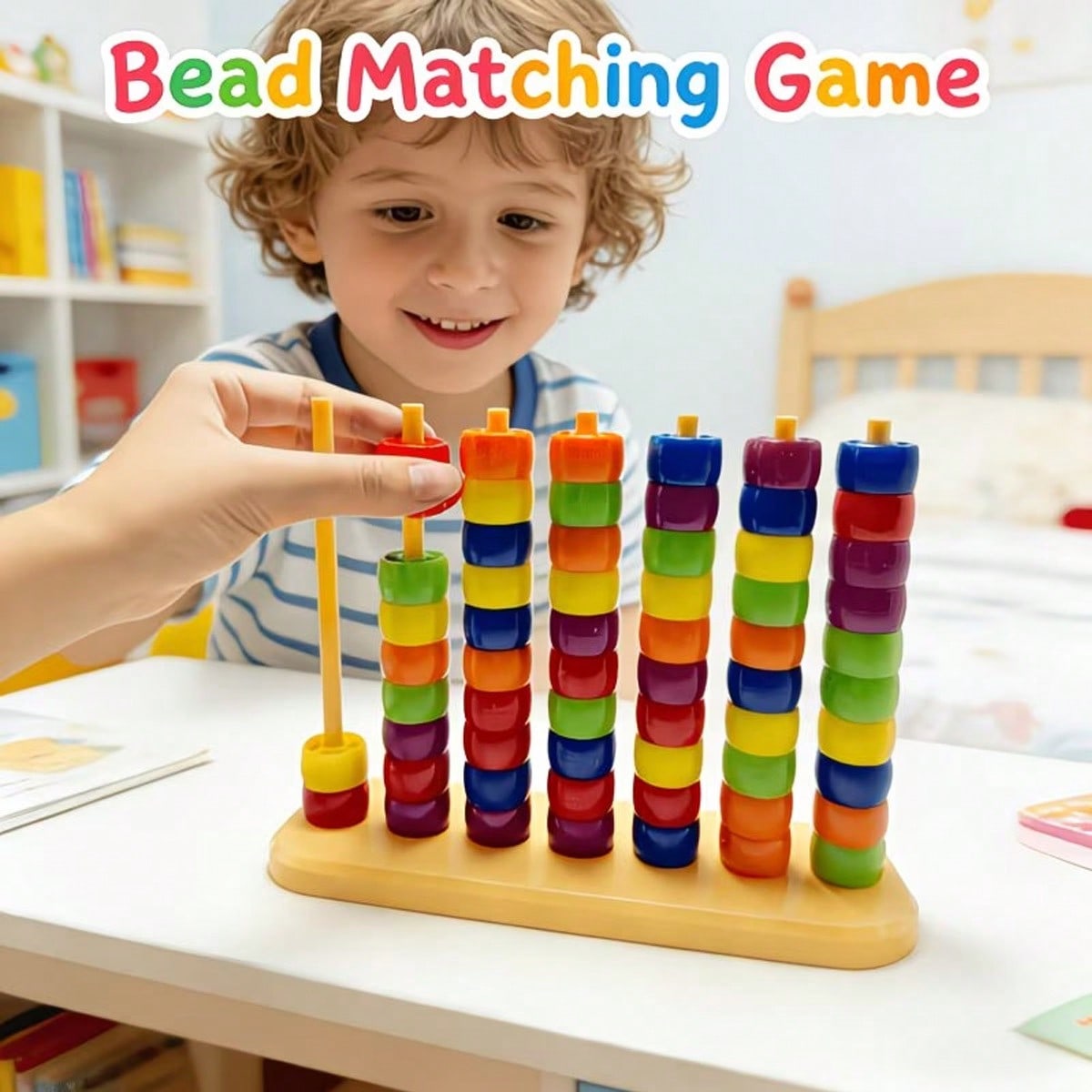 Bead Color Matching Game for Kids, Multicolor Stacking Challenge for Hand-Eye Coordination, Screen-Free Parent-Child Play and Birthday Gifts