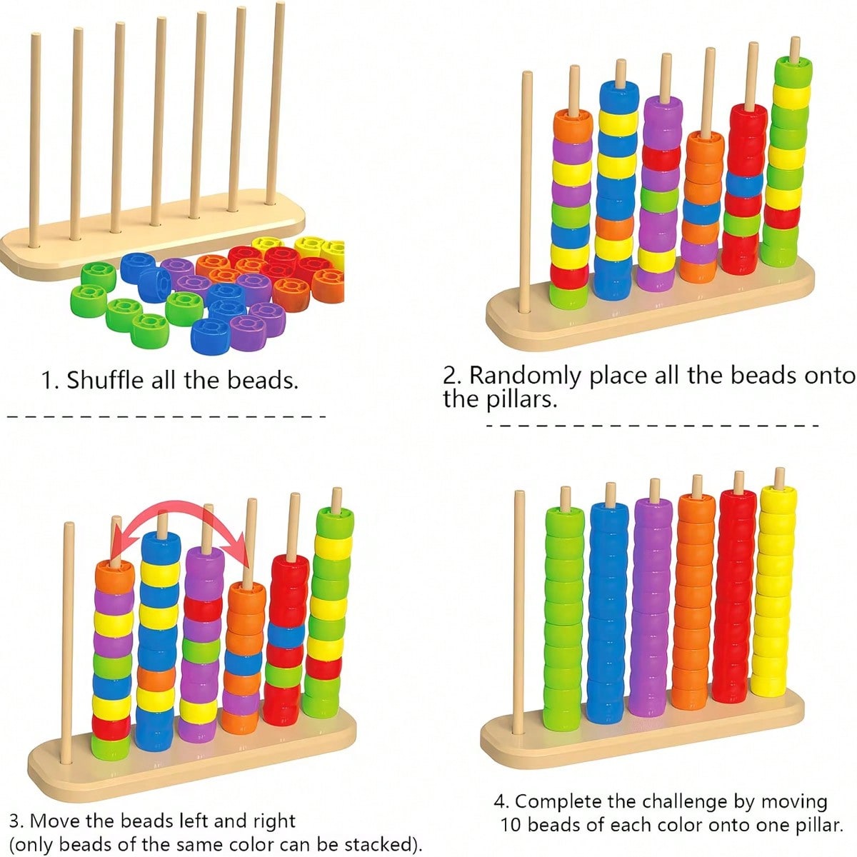Bead Color Matching Game for Kids, Multicolor Stacking Challenge for Hand-Eye Coordination, Screen-Free Parent-Child Play and Birthday Gifts