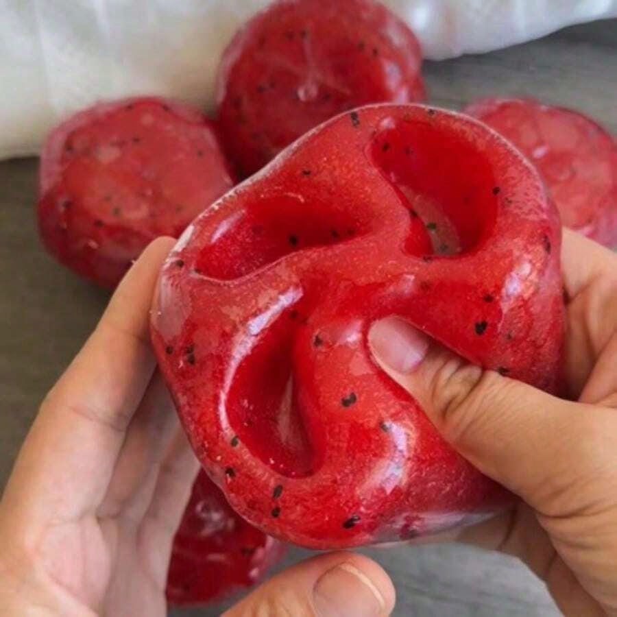 Watermelon Squishy Ball with Slush Sand Texture, Red Sensory Squeeze Fidget Toy for Tactile Desk Breaks, Birthday Gifts and Novelty Party Favors, 1 Piece