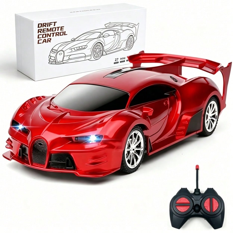 Red Remote Control Racing Car for Kids, 1:18 Scale RC Vehicle with Headlight for Imaginative Driving Play, Birthday and Christmas Toy Gift