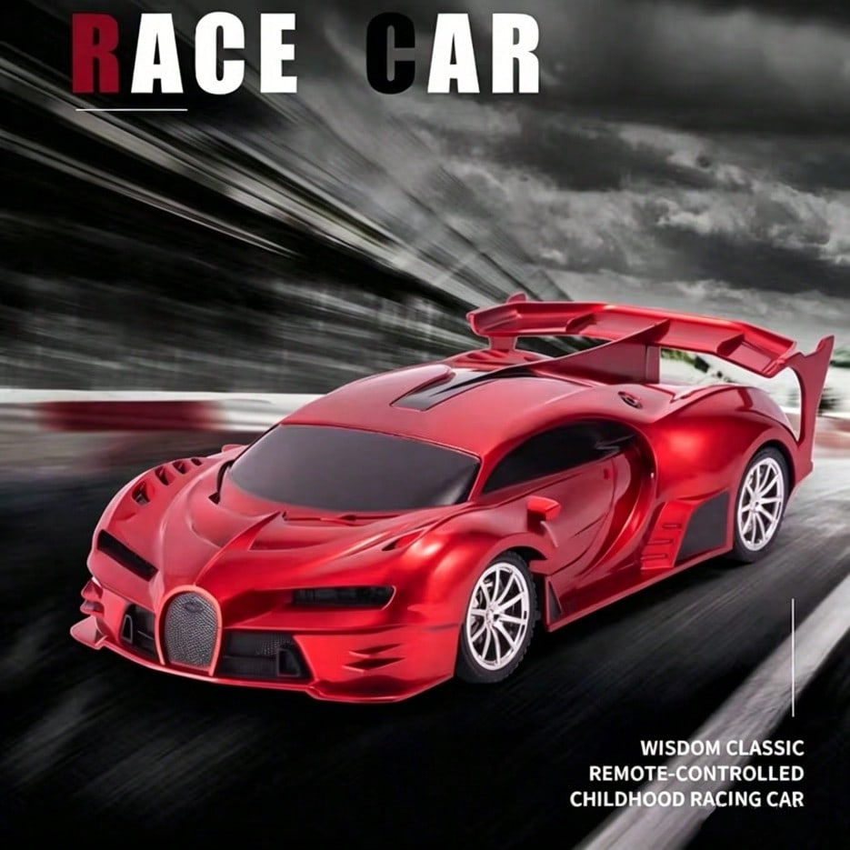 Red Remote Control Racing Car for Kids, 1:18 Scale RC Vehicle with Headlight for Imaginative Driving Play, Birthday and Christmas Toy Gift
