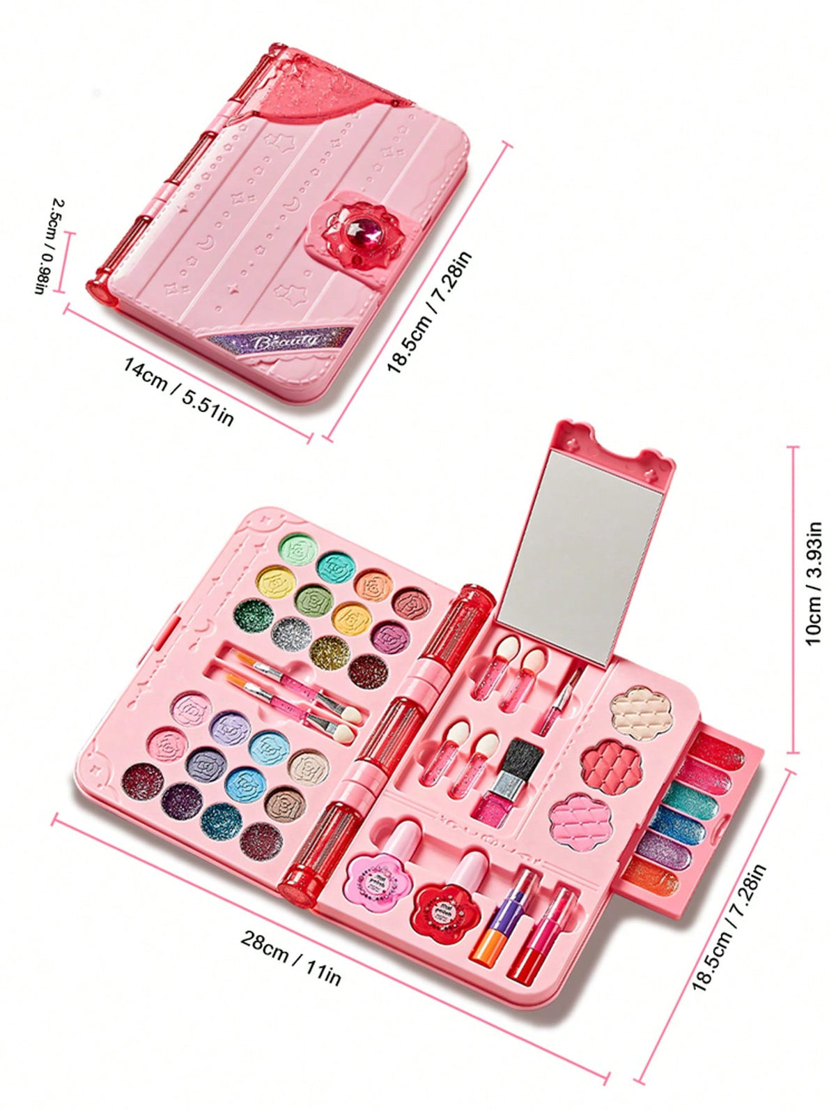 Washable Makeup Set for Girls with Hair Accessories, Pink Handbag and Magic Book Options for Dress-Up, Birthday and Christmas Gifts