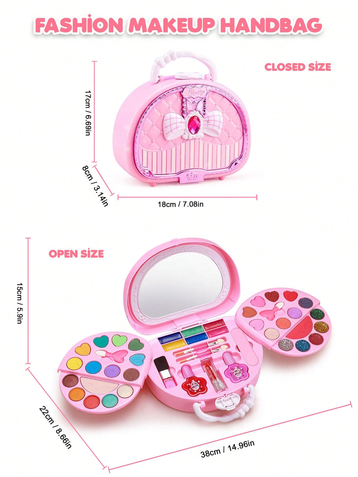 Washable Makeup Set for Girls with Hair Accessories, Pink Handbag and Magic Book Options for Dress-Up, Birthday and Christmas Gifts