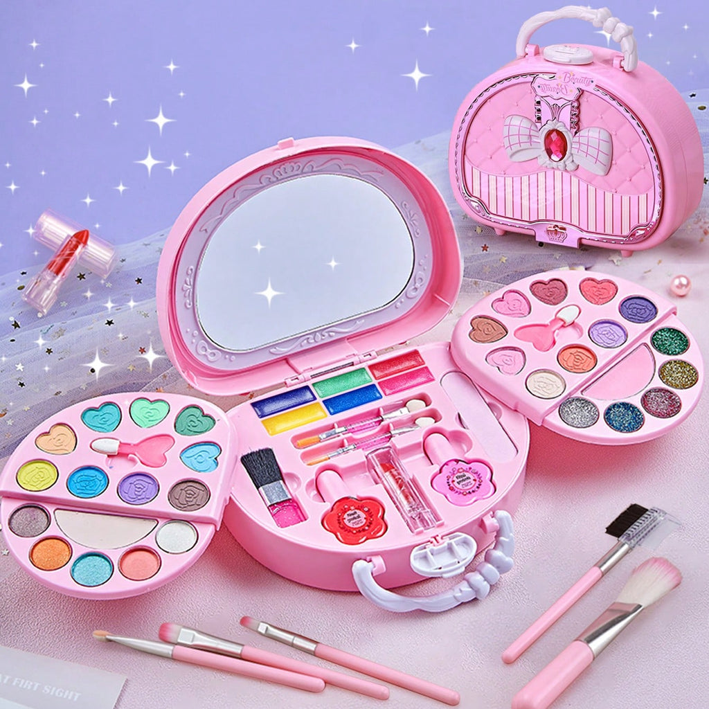 Washable Makeup Set for Girls with Hair Accessories, Pink Handbag and Magic Book Options for Dress-Up, Birthday and Christmas Gifts