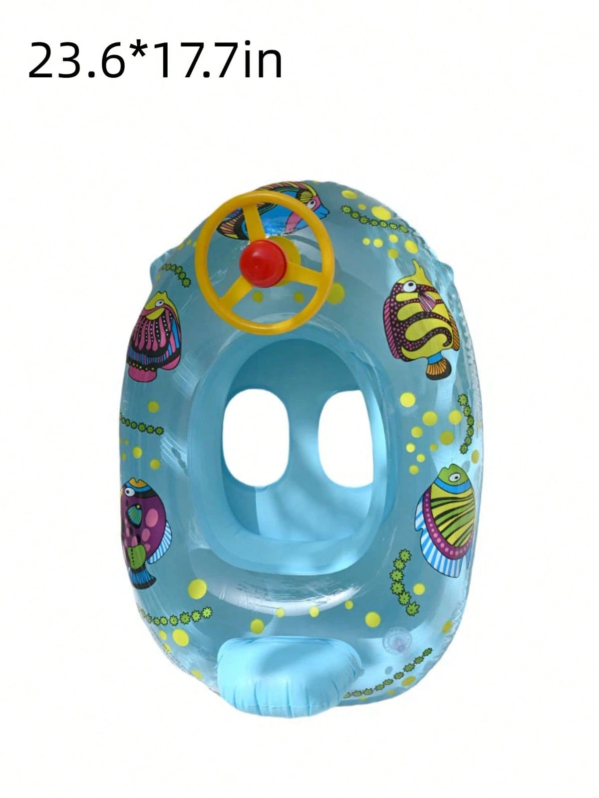 Inflatable Swimming Ring with Steering Wheel for Kids, Blue PVC Pool Float for Supervised Water Play and Summer Poolside Activities