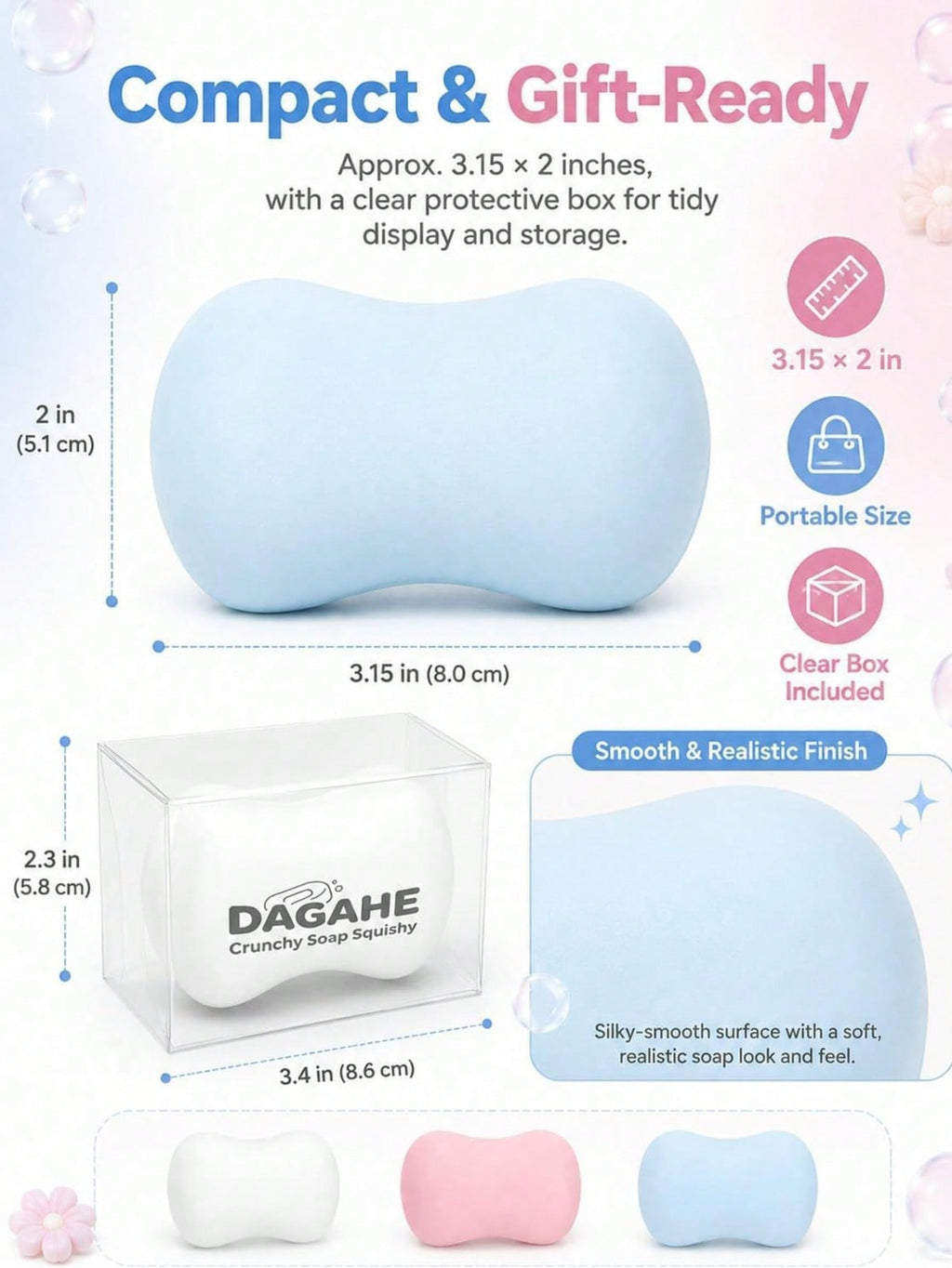 ASMR Soap Bar Squeeze Toy, Soft Glossy Crunchy Sensory Fidget for Tactile Desk Breaks, Birthday and Christmas Gift, 1 Piece