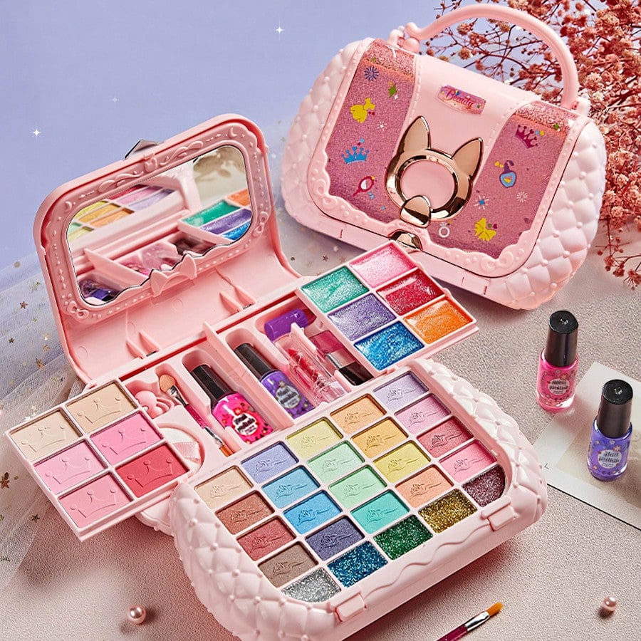 Princess Makeup Play Set for Girls, Handbag and Magic Book Style Options with Lipstick Eyeshadow Theme for Dress-Up and Birthday Gifts