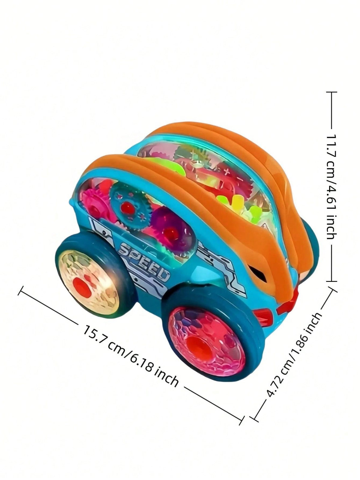 Transparent Gear Toy Car with Glowing Lights, 360° Rotation and Obstacle Avoidance, Colorful Moving Gear Sensory Vehicle for Kids