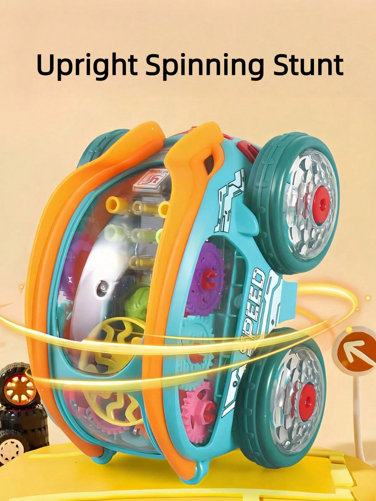 Transparent Gear Toy Car with Glowing Lights, 360° Rotation and Obstacle Avoidance, Colorful Moving Gear Sensory Vehicle for Kids