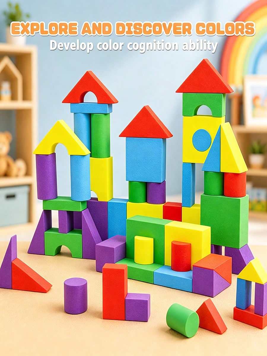 Foam Building Blocks for Toddlers Ages 2+, Soft EVA Colorful Stacking Toys for Indoor Creative Play, Fine Motor Practice and Birthday Gifts