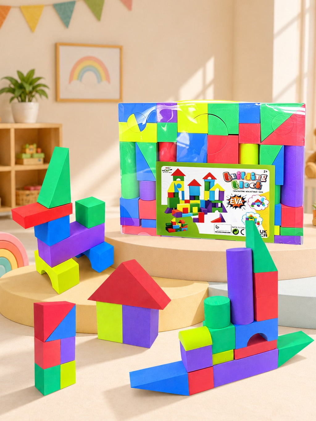 Foam Building Blocks for Toddlers Ages 2+, Soft EVA Colorful Stacking Toys for Indoor Creative Play, Fine Motor Practice and Birthday Gifts
