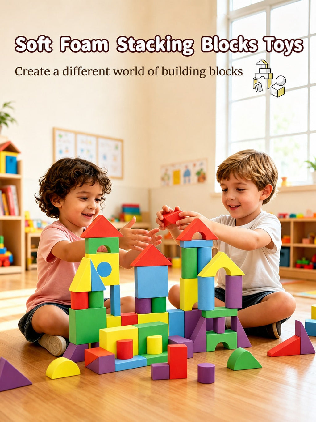 Foam Building Blocks for Toddlers Ages 2+, Soft EVA Colorful Stacking Toys for Indoor Creative Play, Fine Motor Practice and Birthday Gifts
