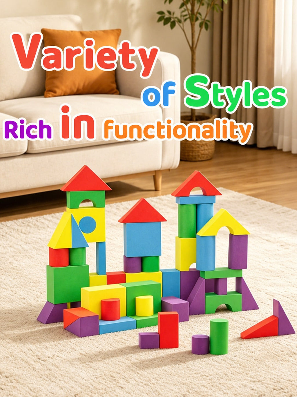 Foam Building Blocks for Toddlers Ages 2+, Soft EVA Colorful Stacking Toys for Indoor Creative Play, Fine Motor Practice and Birthday Gifts