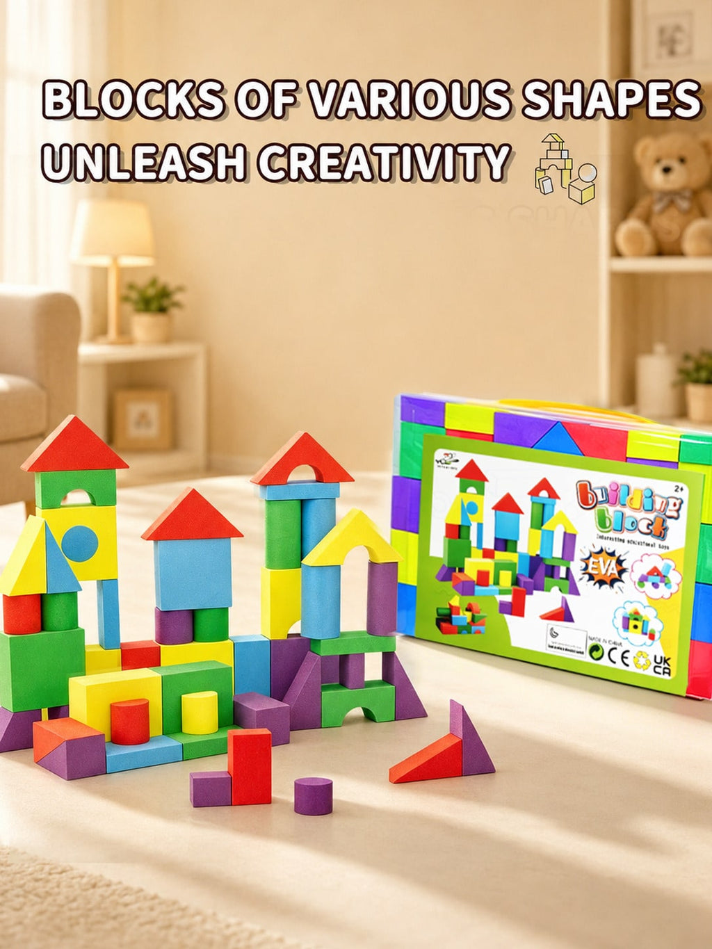 Foam Building Blocks for Toddlers Ages 2+, Soft EVA Colorful Stacking Toys for Indoor Creative Play, Fine Motor Practice and Birthday Gifts