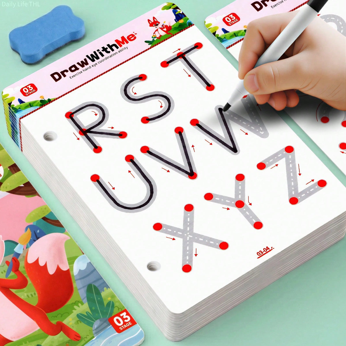 Reusable Handwriting Practice Book for Kids, 28 Themes of Letter and Number Pen Control Activities with Connect-the-Dots, 3 Markers and Eraser