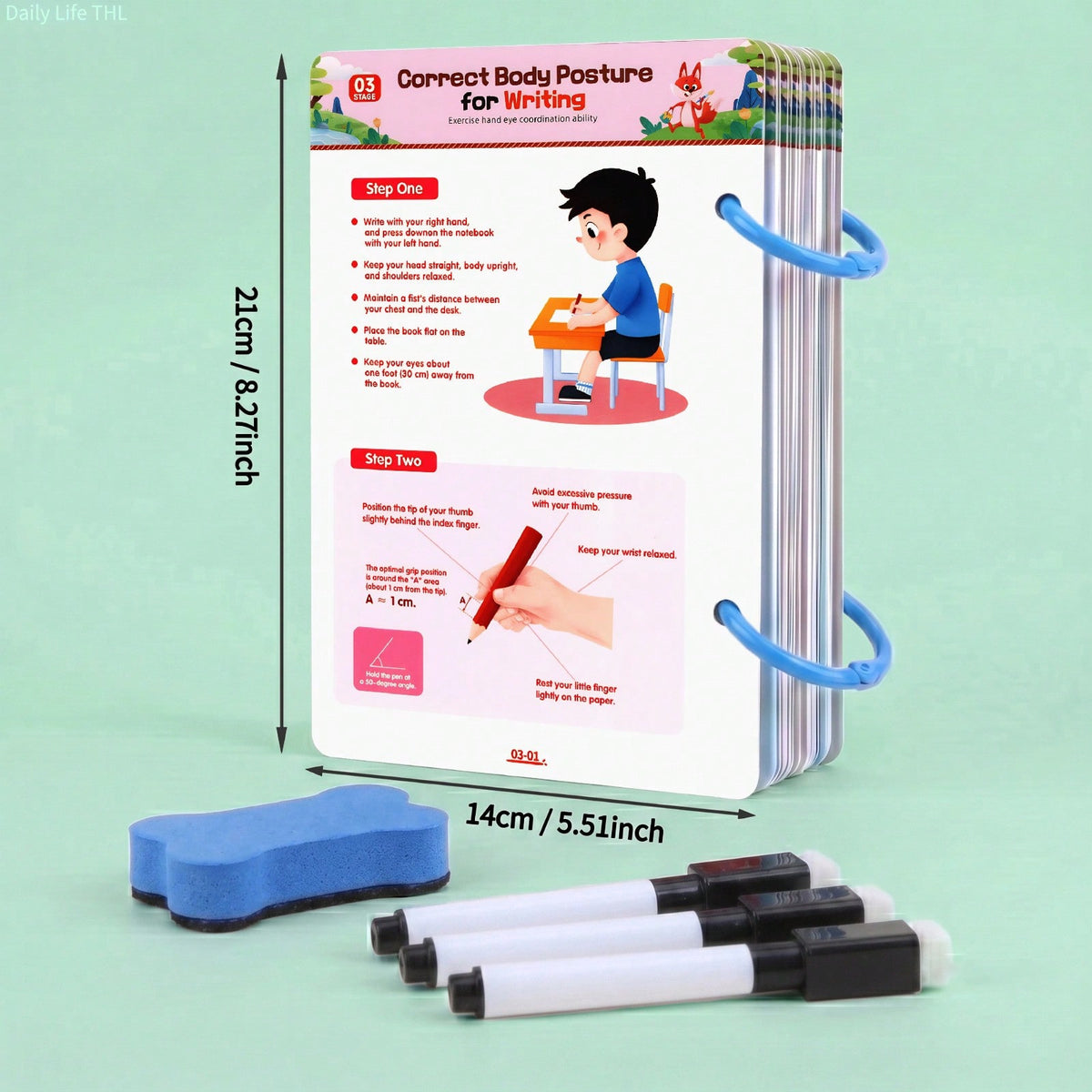 Reusable Handwriting Practice Book for Kids, 28 Themes of Letter and Number Pen Control Activities with Connect-the-Dots, 3 Markers and Eraser
