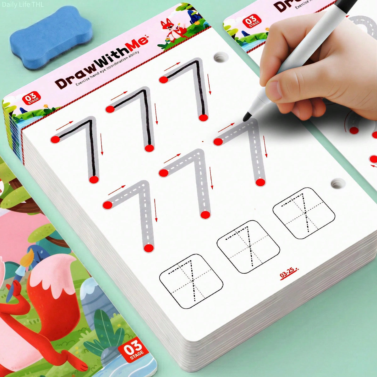 Reusable Handwriting Practice Book for Kids, 28 Themes of Letter and Number Pen Control Activities with Connect-the-Dots, 3 Markers and Eraser